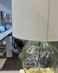 Green Glass Bubble Lamp With White Linen Shade Ex-display - 1 Only