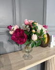 Shades Of Pink Roses Arranged In Ribbed Footed Glass Vase Ex display - 1 Only