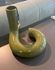 HKliving Ceramics Large Twisted Vase Olive Ex display - 1 Only