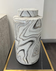 Large White Marble Effect Lidded Jar - Ex Display 1 Only