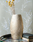 Libra Interiors Laura Ashley Winspear Gold Leaf Embossed Oval Barrel Vase Small