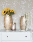 Libra Interiors Laura Ashley Winspear Gold Leaf Embossed Oval Barrel Vase Small