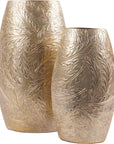 Libra Interiors Laura Ashley Winspear Gold Leaf Embossed Oval Barrel Vase Small