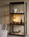 Thorpe II Smoked Bronze Metal and Glass Shelving Unit featuring Marble