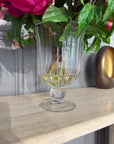 Shades Of Pink Roses Arranged In Ribbed Footed Glass Vase Ex display - 1 Only