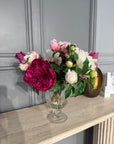 Shades Of Pink Roses Arranged In Ribbed Footed Glass Vase Ex display - 1 Only