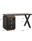 Richmond Interiors Hunter Black Oak and Gold 3 Drawer Desk 7491