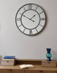Grey Framed Beaded Mirrored Round Clock
