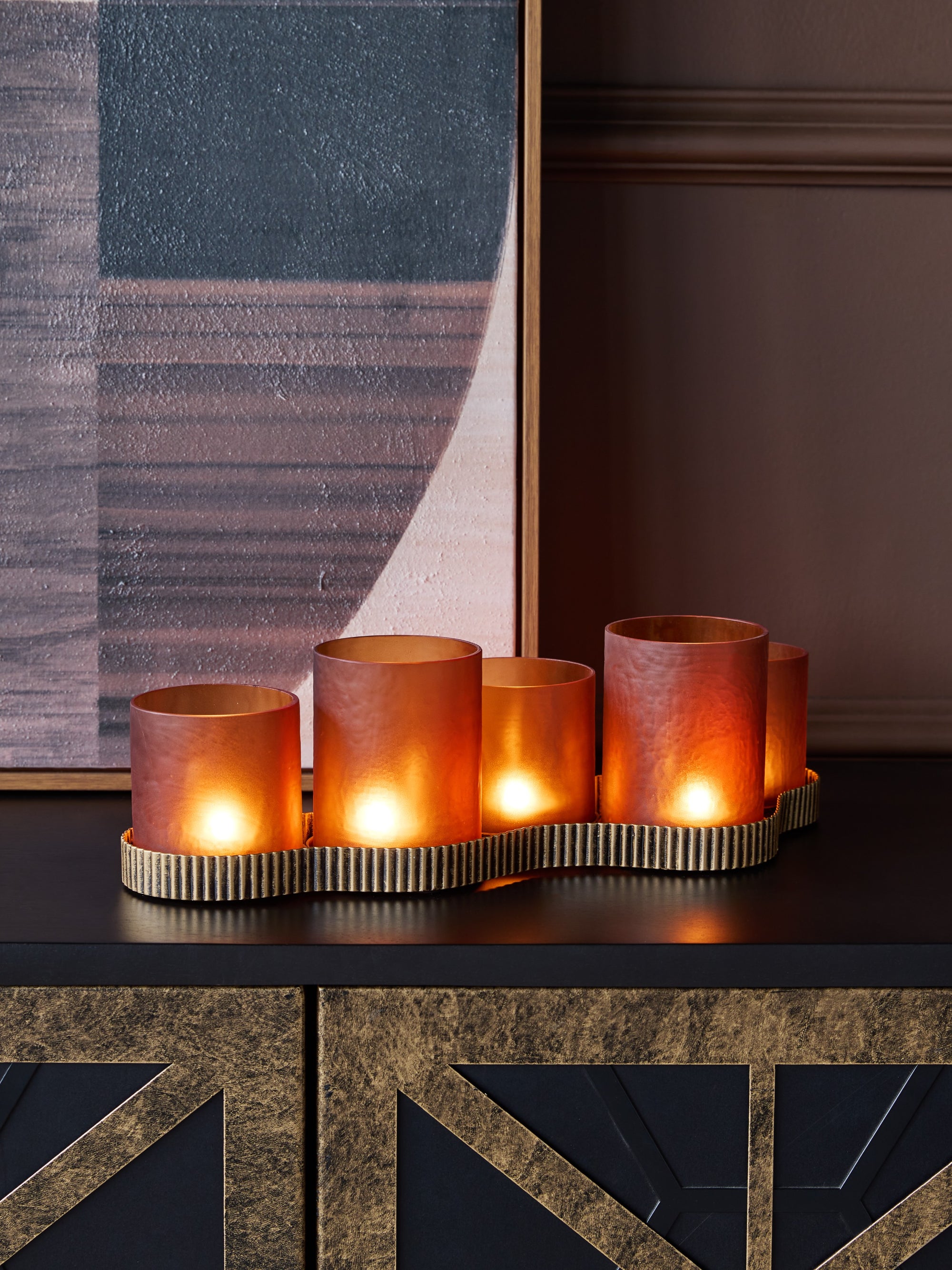 Belvedere Aged Gold 5 Light Candle Holder