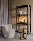 Thorpe II Smoked Bronze Metal and Glass Shelving Unit featuring Marble