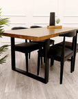 Freya 1.8 Dining Table Solid Dark Pine wood with Matt Black Metal Legs