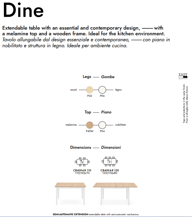 Calligaris Connubia Dine Extending Dining Table Wooden Legs CB4094-R 110