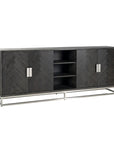 Richmond Interiors Blackbone Oak and Silver Steel Open Sideboard 7416