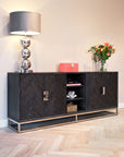 Richmond Interiors Blackbone Oak and Silver Steel Open Sideboard 7416