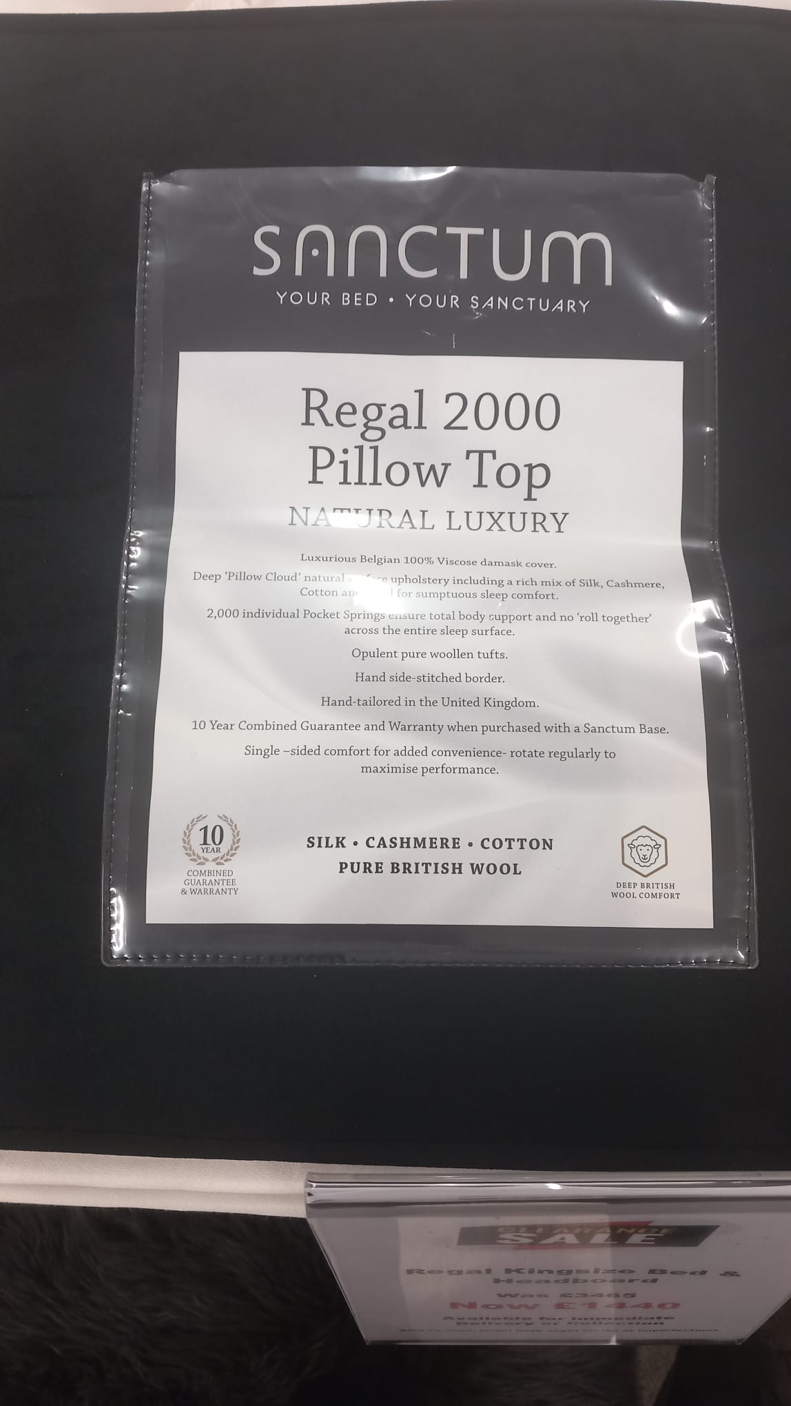 Sanctum Regal 2000 Pillow Top Mattress, Divan &amp; Headboard - EX DISPLAY