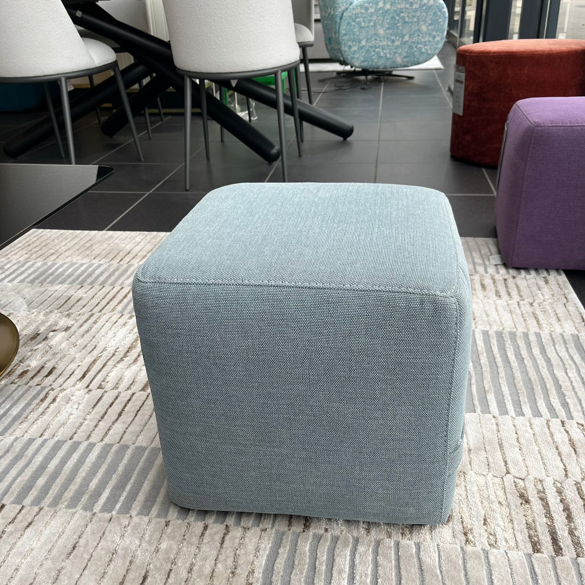 Fellini Home Footstool - Cube Blue Woven Fabric - Fellini Home Ltd