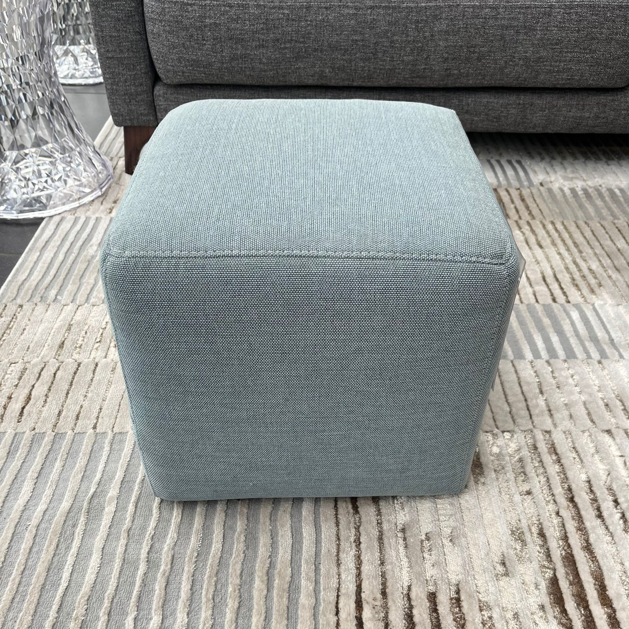 Fellini Home Footstool - Cube Blue Woven Fabric - Fellini Home Ltd