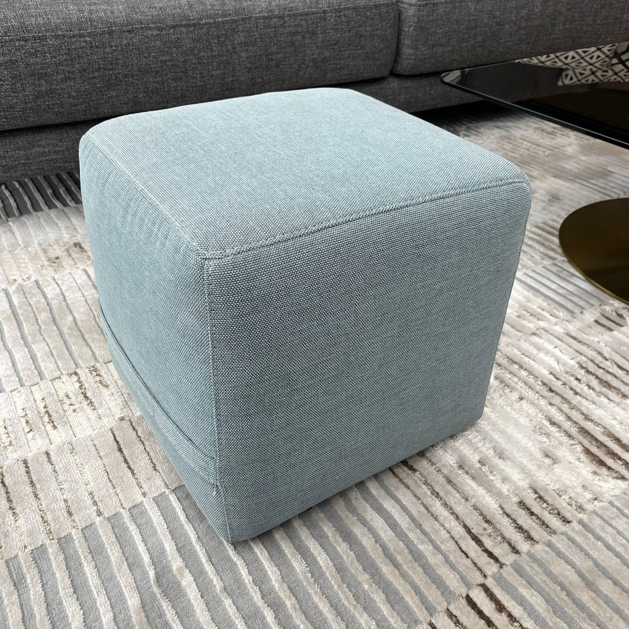 Fellini Home Footstool - Cube Blue Woven Fabric - Fellini Home Ltd