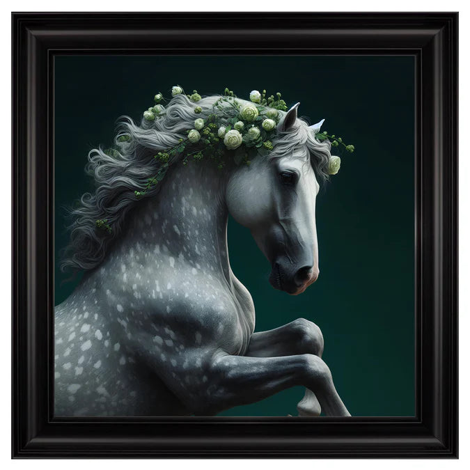 Fellini Home White Flower Horse Frame