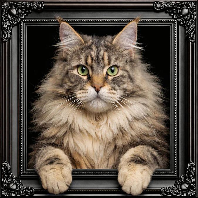 Fellini Home Brown Maine Coon Cat Black and Gold Frame