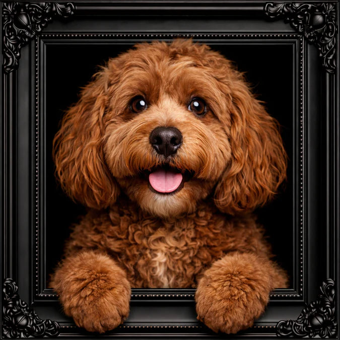 Fellini Home Brown Cockapoo Black and Gold Frame