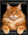 Fellini Home Ginger Maine Coon Cat Black and Gold Frame