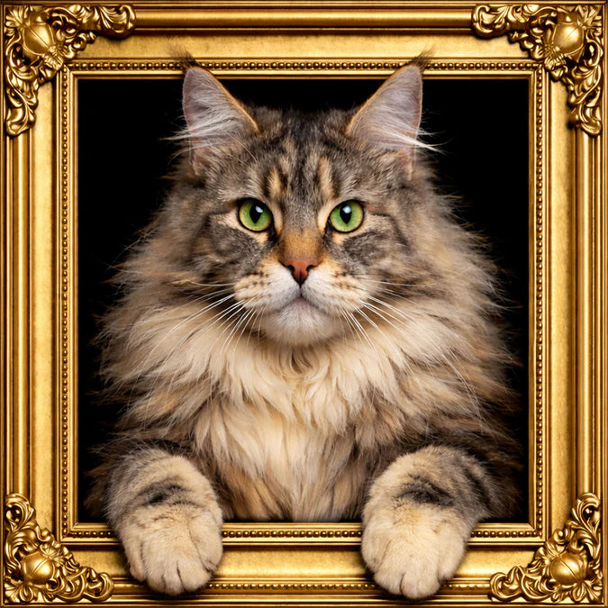 Fellini Home Brown Maine Coon Cat Black and Gold Frame