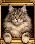 Fellini Home Brown Maine Coon Cat Black and Gold Frame