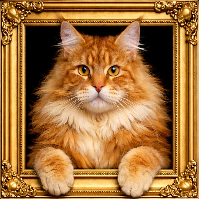 Fellini Home Ginger Maine Coon Cat Black and Gold Frame