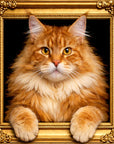 Fellini Home Ginger Maine Coon Cat Black and Gold Frame