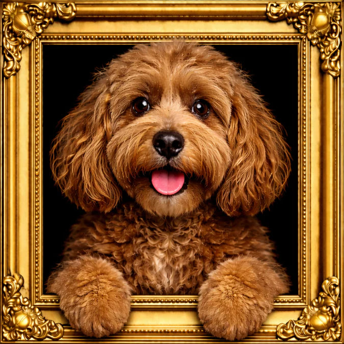Fellini Home Brown Cockapoo Black and Gold Frame