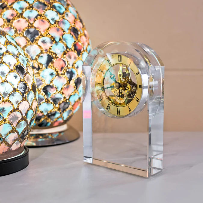 Fellini Home Animated Crystal Oval Glass Mantle Clock