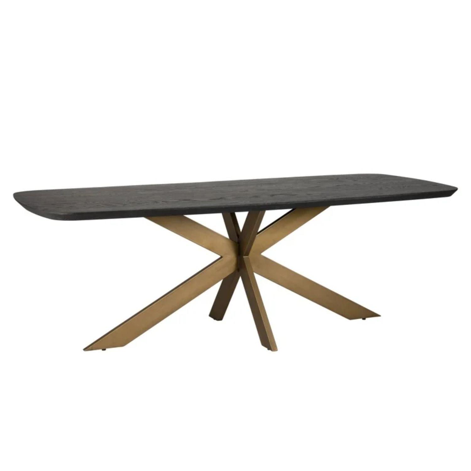 Richmond Interiors Cambon Danish Oval Dining Table In Coffee Brown & Brass 7807 - Fellini Home Ltd