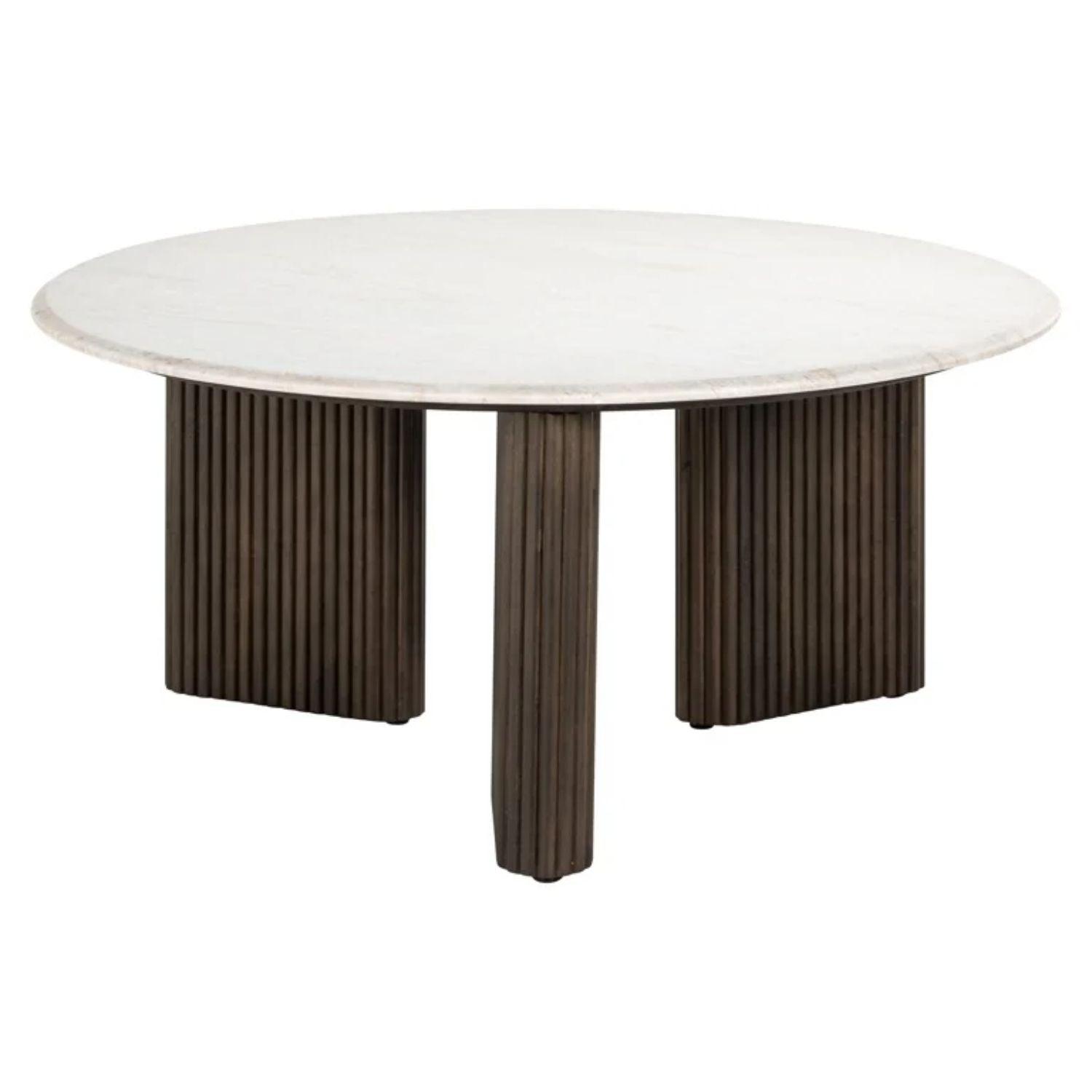 Richmond Interiors Mayfield Morchana Marble and Brown Fluted Ribbed Round Coffee Table 7773 - Fellini Home Ltd