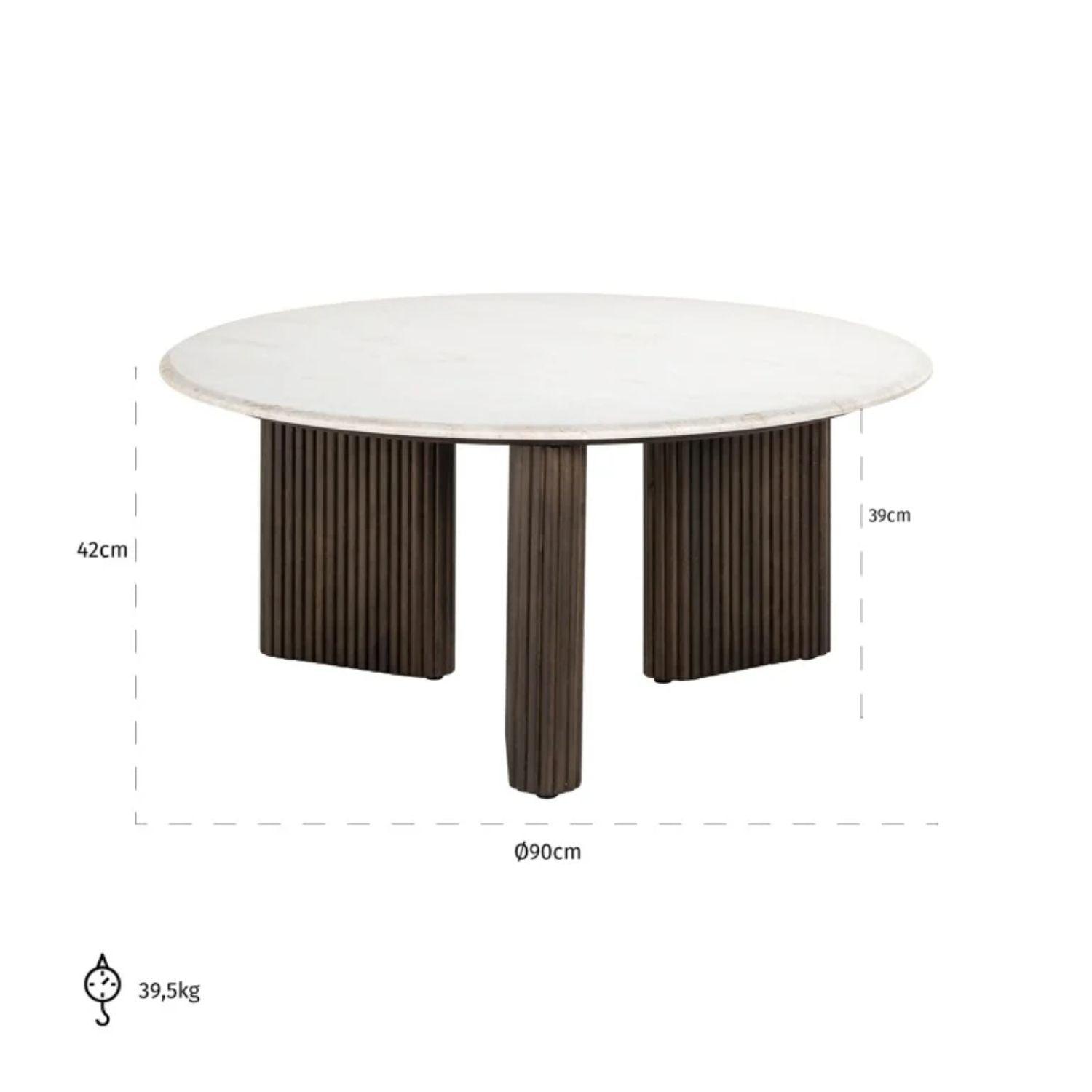 Richmond Interiors Mayfield Morchana Marble and Brown Fluted Ribbed Round Coffee Table 7773 - Fellini Home Ltd