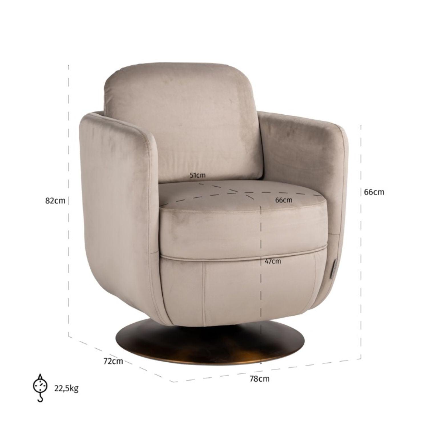 Richmond Interiors Turner Swivel Chair in Khaki Velvet S4576 FR - Fellini Home Ltd
